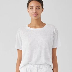 Eileen Fisher 100% Organic White Linen Jersey Crewneck Short Sleeve Tee NWOT